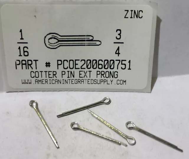 1/16X3/4 Cotter Pins Extended Prong Steel Zinc Plated (1000)