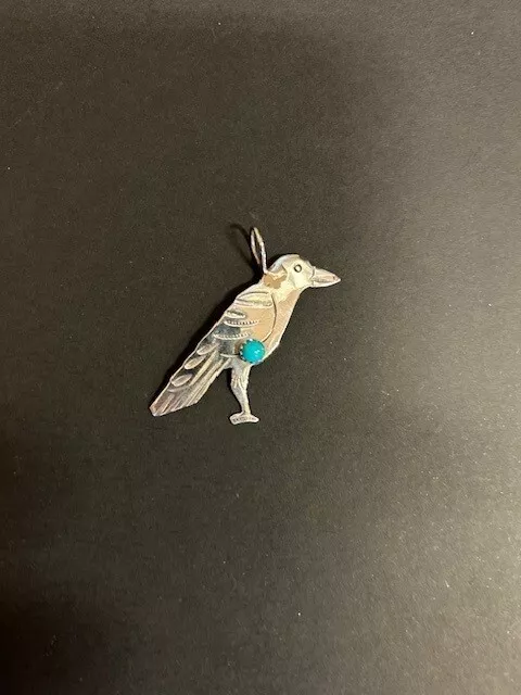 Navajo-Crafted Sterling Silver Raven Pendant with Sleeping Beauty Turquoise Cabo