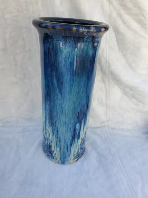 Bill Campbell Blue Purple White Drip Glaze Tall Studio Art Pottery Vase 11.5”