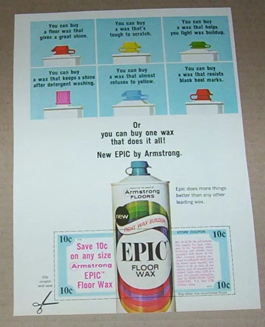 1966 print ad - Armstrong Floors Epic floor wax old coupon Advertising page