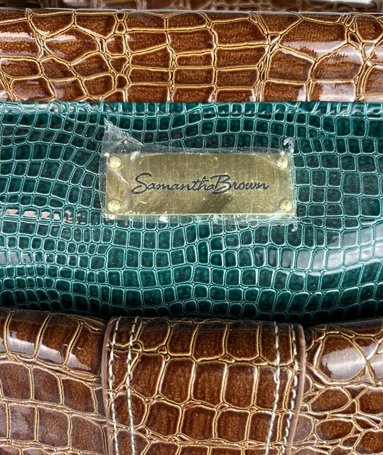 Samantha Brown Dowel Travel Bag Croc Embossed Green Brown Weekender Carry On 2