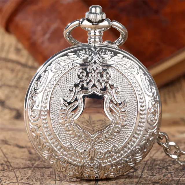 Vintage Steampunk Silver Hand Winding Mechanical Pocket Watch Shield Chain Gift