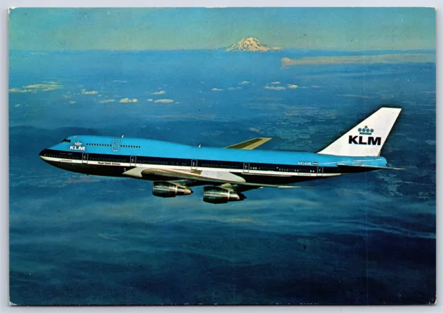 Airplane Postcard KLM Royal Dutch Airlines Boeing 747-300 Mt. Rainier Wash. CH7