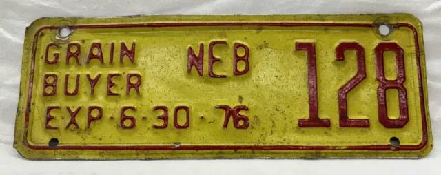 Nebraska GRAIN BUYER license plate VINTAGE 6-30-1976 Low number 128 RARE