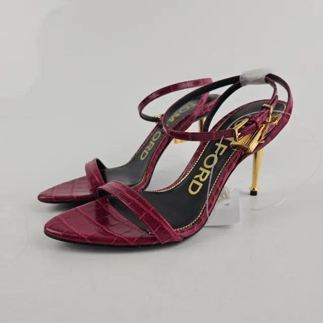 Tom Ford Padlock 105mm Croc Embossed Red Leather Sandals New Size 36 US 6