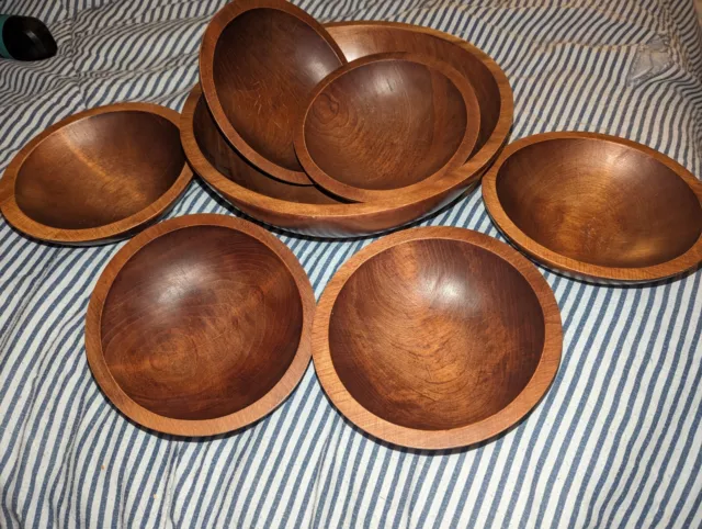 Vintage Baribocraft Canada Wood Bowl Set Of 7 Bowls Estate Find