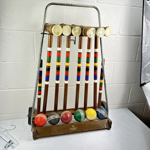 VINTAGE FORSTER CROQUET Set & Stand 6 Player, Collectible, Interior