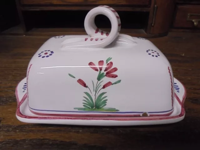 Sberna Deruta Italy Butter Dish w/ Matching Lid Hand Painted Farm Girl & Plants