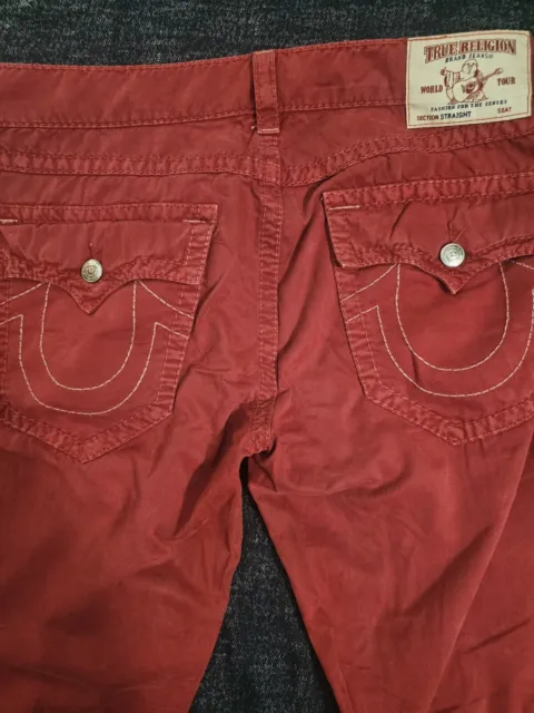 Mens True Religion Ricky Red Straight Chinos Size 36X34 Euc