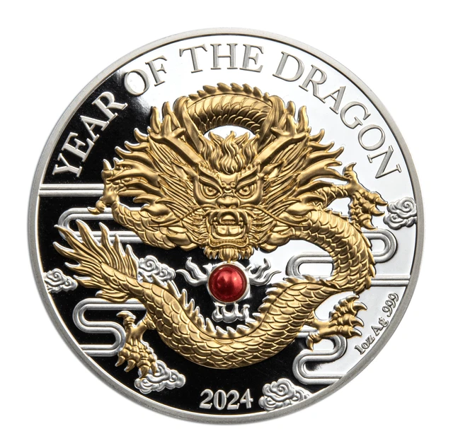 2024 VANUATU LUNAR Year of the Dragon 1oz Silver Proof with Pearl