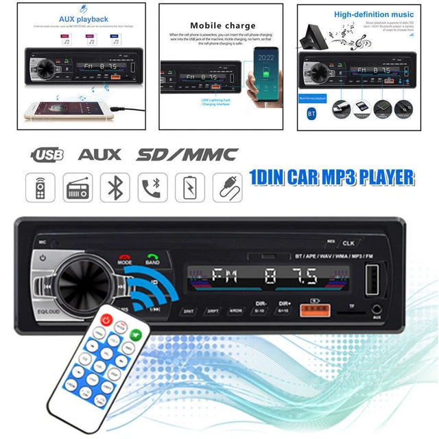 Car 1Din Bluetooth MP3 Player FM Radio Stereo USB TF Card Hands-free Music Host