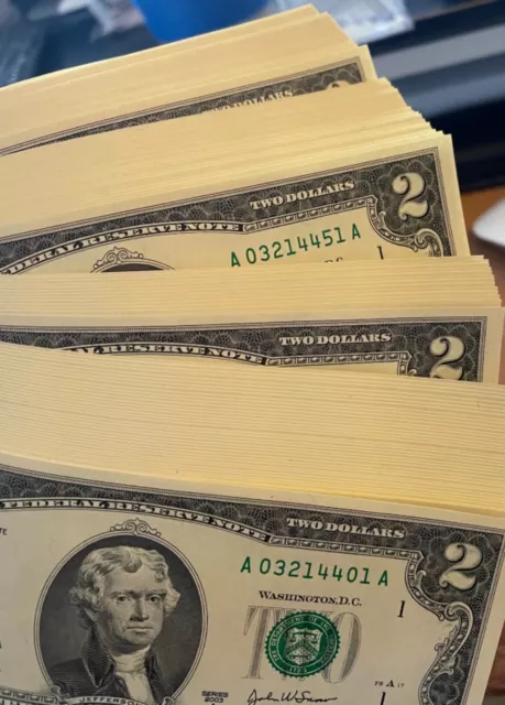 10 NEW $2 BILLS UNC AND SEQUENTIAL TWO DOLLAR BILL 10 x 2.00 USA  TEN LOT 2003