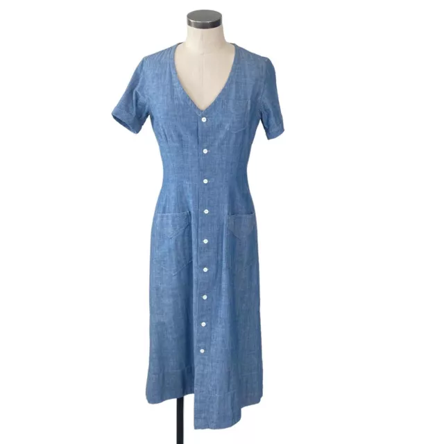 RRL Ralph Lauren Indigo Chambray Shirt Dress 3 (Medium / 6) Blue Denim Double RL