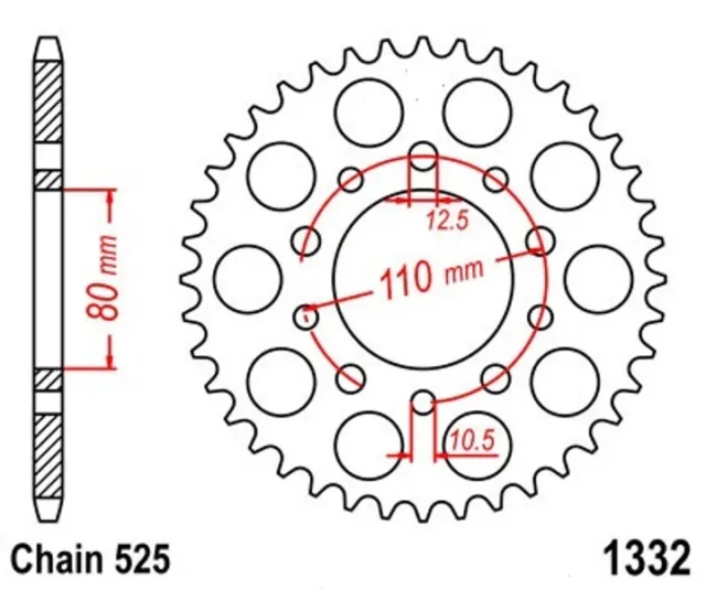 Kettenrad 44 Z Teilung 525 für HONDA CB CBR CMX GB VT XBR XRV Triumph