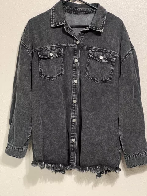 Black Denim Jacket Womens 1X Unbranded Side Pockets Metal Buttons Pockets