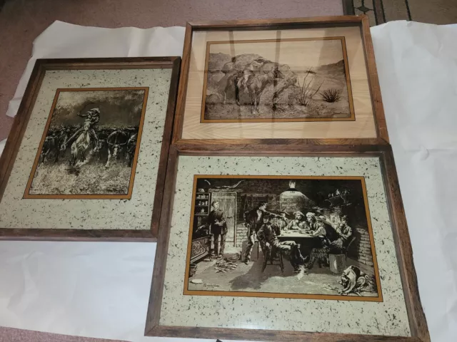 Lot 3 Frederic Remington Photo On Glass Picture Lucid Lines  21" X 17" X 2"