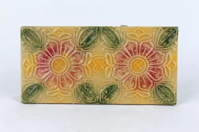 Antique Ceramic Tile Japan Handmade Floral Flower Art Rare Old Style Single Tile