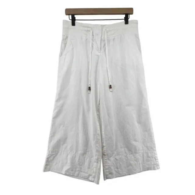 Ann Taylor LOFT Size 6 Marisa Pants White Wide Leg Cropped Linen Cotton Blend