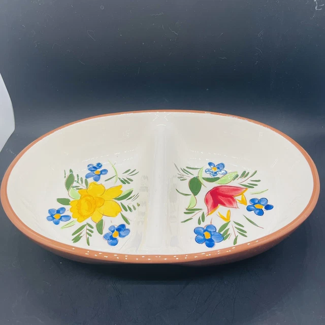 STANGL Pottery Country Garden Divided Serving Bowl Hand Painted