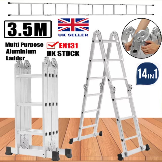 3.5M Aluminium Multi-Purpose Folding Telescopic Loft Step Ladder Extendable UK