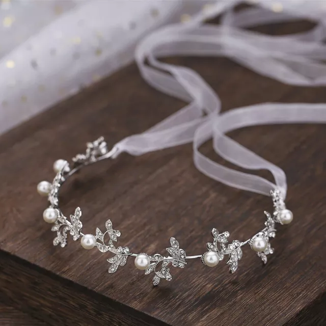 Silver Bride Pearl Headband Tiaras Headpiece Party Wedding Hair Jewelry Lu.-lm