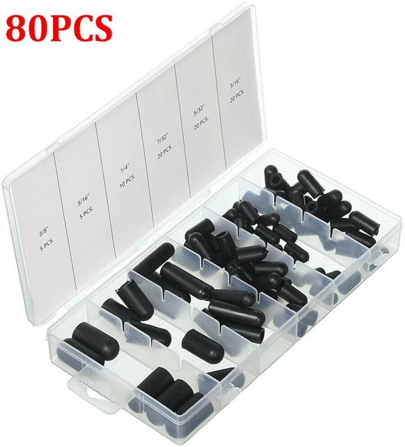 80Pcs Carburetor Vacuum Line Hose Rubber Boot Cap Assortment Kit 5/32"- 3/8"
