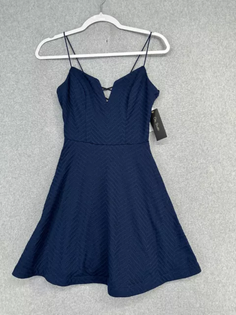 CITY STUDIOS Mini Dress Juniors Size 1 Navy Lace Up Back Fit & Flare NWT