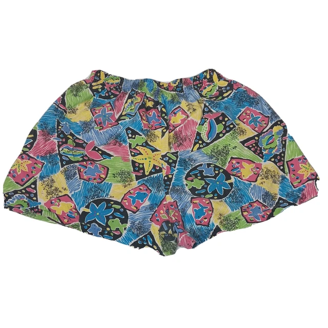 Vintage 80s Pinwheels Youth Size Large Shorts Tropical Beach Fish Surf Colorful