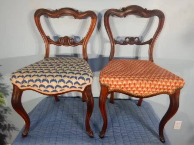 Pair Antique 19th Century Set of Rosewood Chairs Hand-carved Balloon back