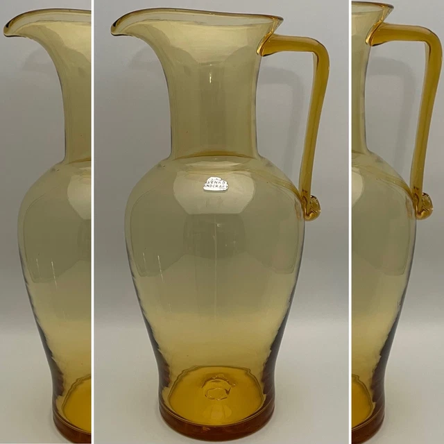 BLENKO AMBER EXTRA Large Handcrafted Pitcher Vase Rare Square Handle
