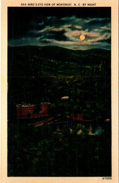 Linen Postcard Aerial View Montreat North Carolina NC UNP Moonlight Mountains