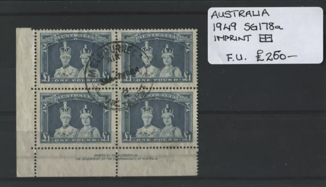 Australia 1949 SG.178a Imprint Block of 4 F/U