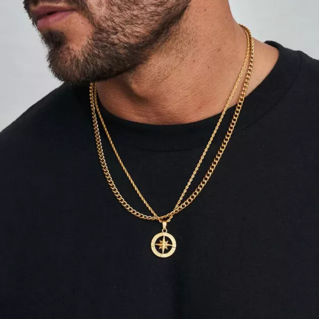 curb chain , curb chain & rope chain necklace Mens, Stainless Steel 18ct GOLD