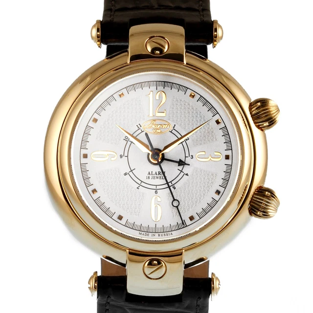 Montre Mécanique Russe Poljot Signal 2612 - Boîtier Tonne Acier, Cadran Blanc, Bracelet Cuir Rouge - Neuf Avec Étiquettes