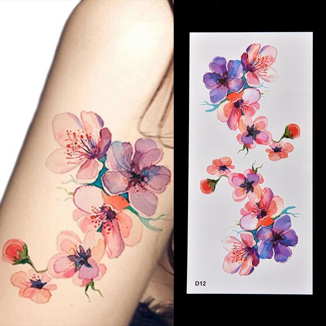Mujeres Impermeable Temporal Falso Tatuaje Pegatina Acuarela Brazo Orquídea Hágalo usted mismo Deca ZR