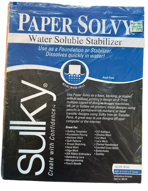 Paper Solvy Water Soluble Stabilizer-8-1/2 Inch X 11 Inch 12/Pkg 727072409028