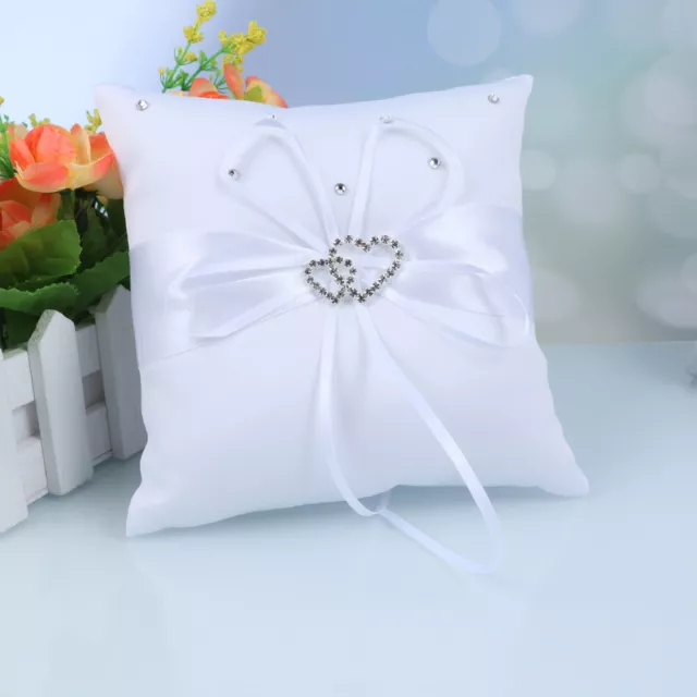 Anillo de estrás almohada de boda para decoración de ceremonias y fiestas (blanca)