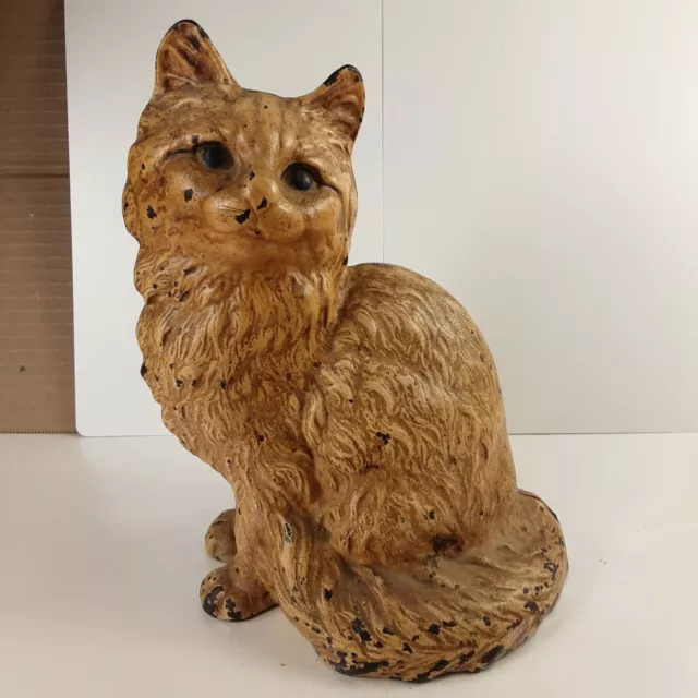 Antique Cast Iron Doorstop Sitting Persian Cat Hubley