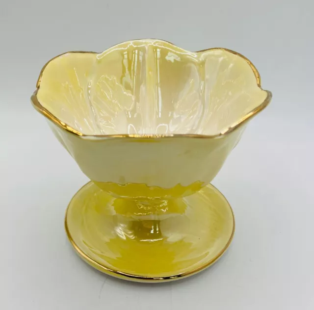 Stunning Art Deco Maling Yellow Lustre Lotus Flower Dessert / Sundae Bowl - VGC 2