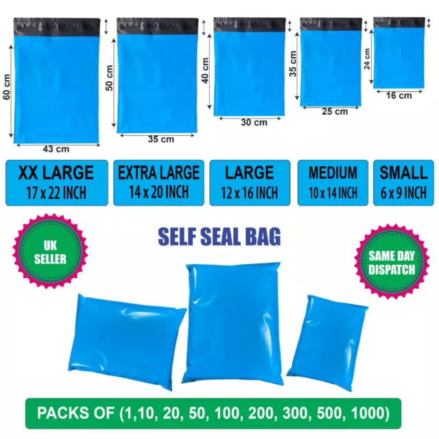 Blue Coloured Mailing Bags Strong Polythene Postage Plastic Mail Post Self Seal