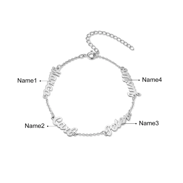 Custom 925 Silver Women 1-5 Kids Name Bracelet Chain Jewelry for Mother Grandma
