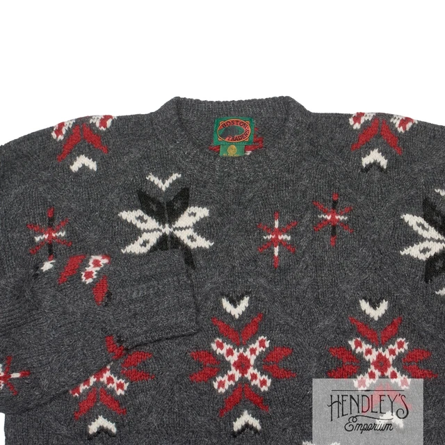 Nwot Uomo Boston Traders Vacanza Maglione M Char Grigio Chunky-Knit Lana Fiocchi