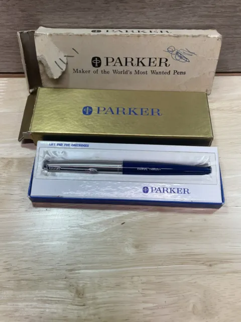 Vintage Parker 45 Fountain Pen Blue Chrome Trim with original box