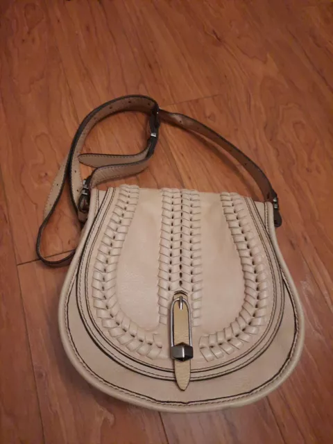 orYANY Amanda Italian Cream Pebble Leather Saddle Crossbody Bag