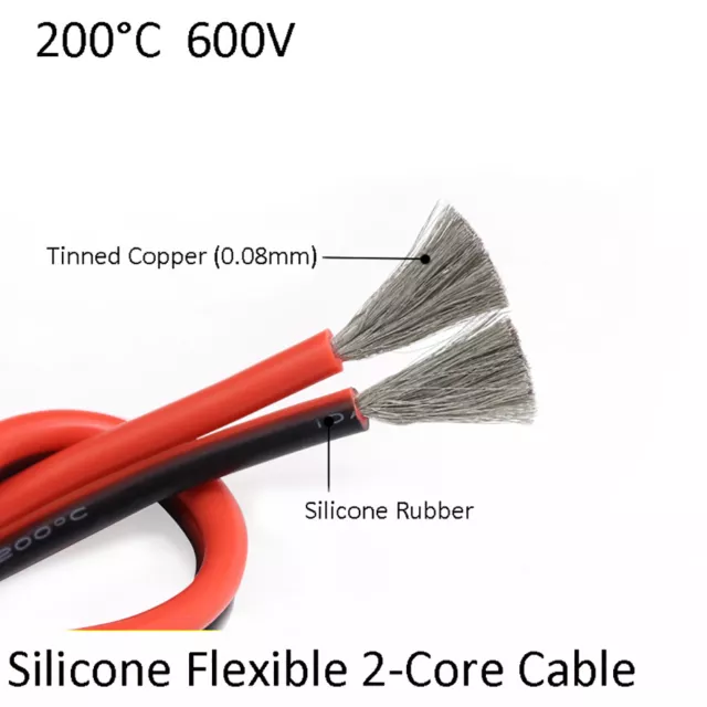 2-Core 2-Pin Twin Silicone Cable Flexible Soft Wire 8/10/12/14/16/18/20-28AWG