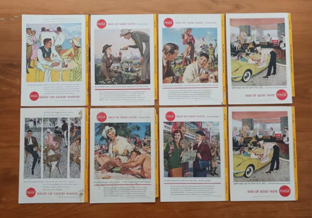 Coca Cola 1950's Original Vintage Adverts X 8 " Sign Of Good Taste "