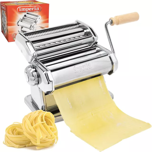 Imperia Pasta Maker Machine - Steel Construction w Easy Lock Dial and Wood Grip