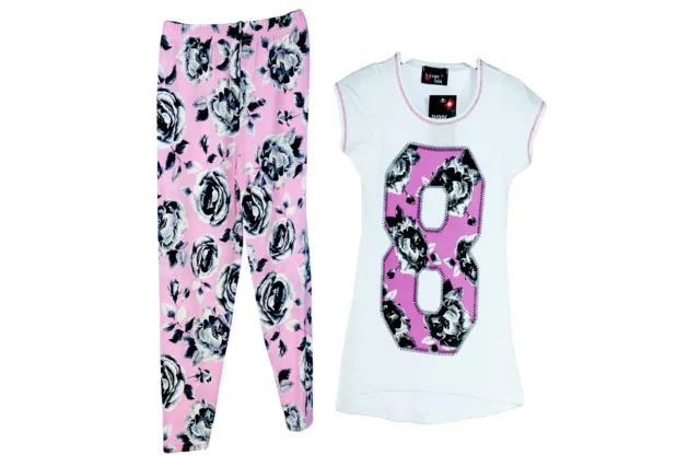 Bnwt Girls 2Pc Top& Leggings Sets White/Pink Or White/Turquoise 2-6Yrs
