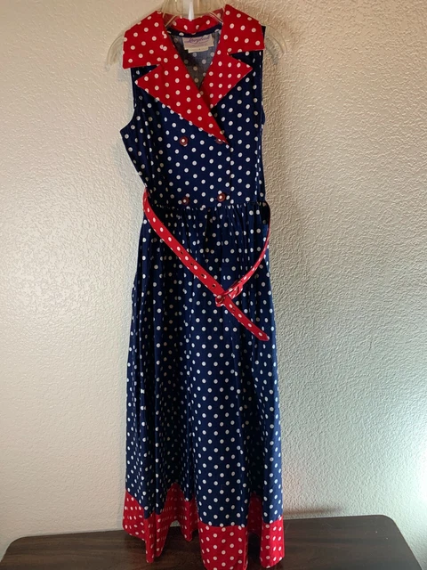 Storybook Girls Dress Red White Blue polkadot 8