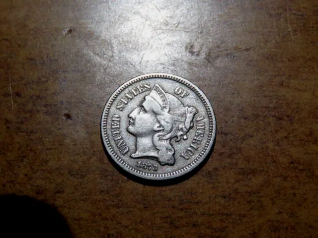 Original AU/BU Better Date 1873 Nickel Open Three Cent Coin M6
